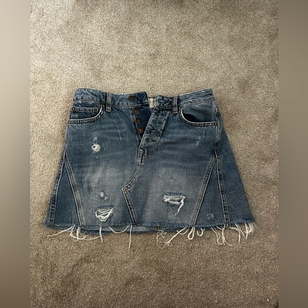 free people we the free distressed denim skirt